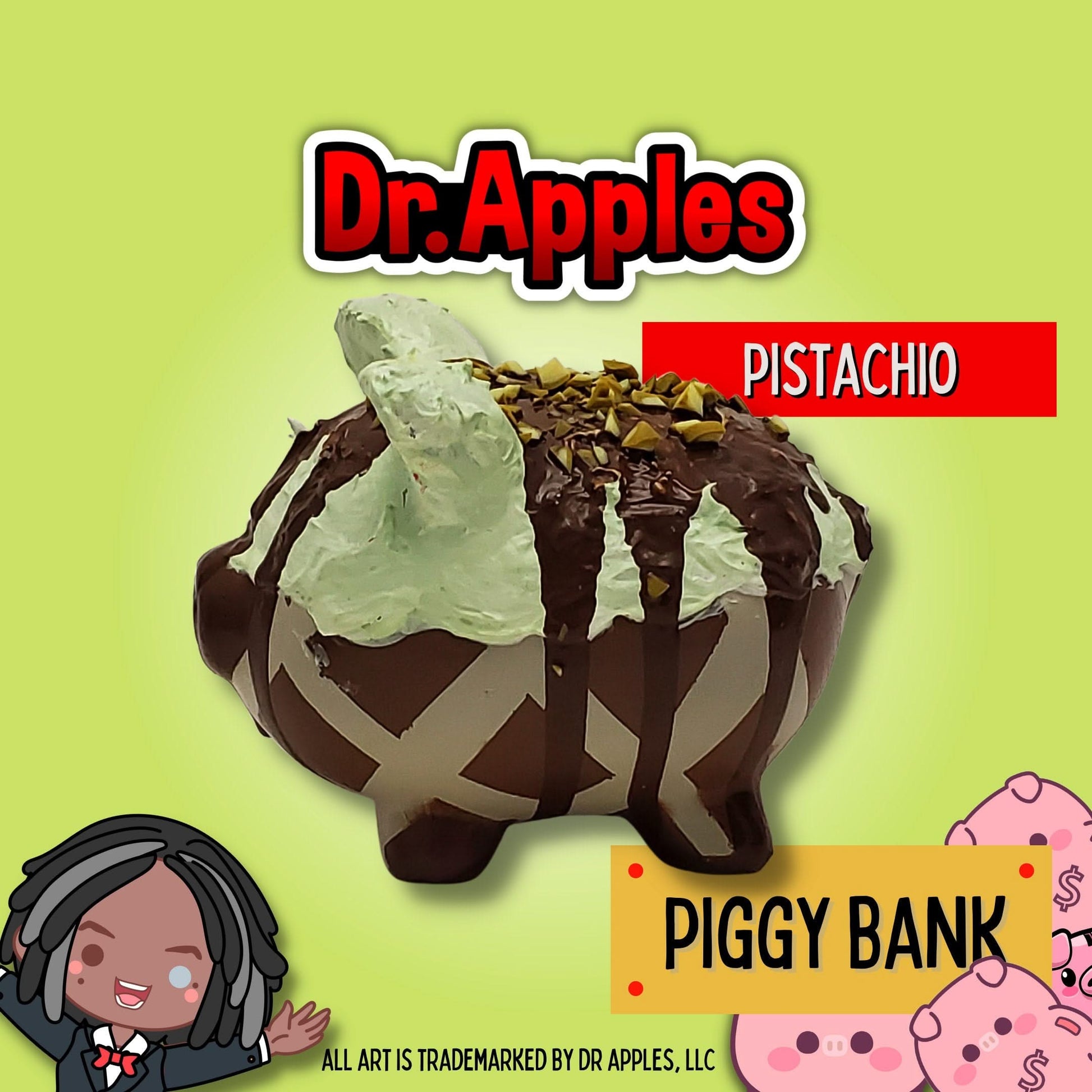 Adopt a Piggy – Choco Pistachio Bliss | A Sweet Guardian of Fortune | Gift | Dr. Apples - Dr. Apples - Lacye A Brown