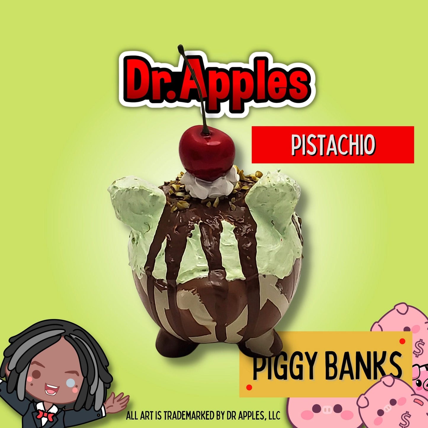 Adopt a Piggy – Choco Pistachio Bliss | A Sweet Guardian of Fortune | Gift | Dr. Apples - Dr. Apples - Lacye A Brown