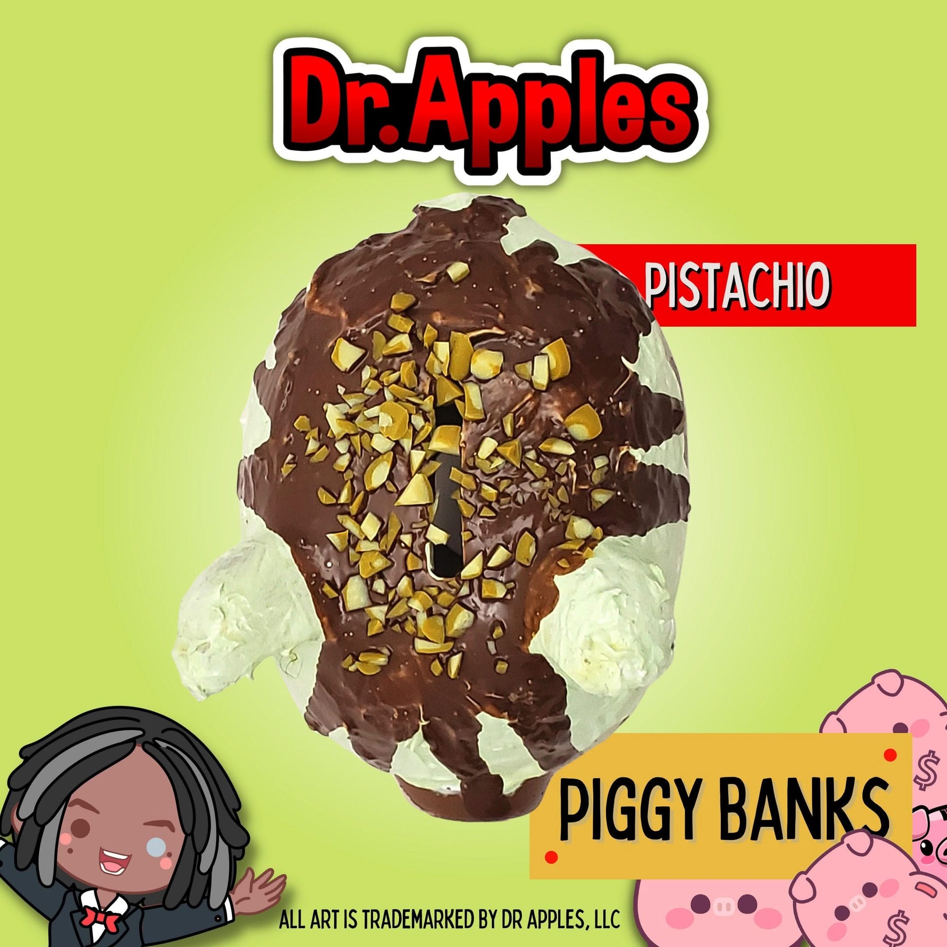 Adopt a Piggy – Choco Pistachio Bliss | A Sweet Guardian of Fortune | Gift | Dr. Apples - Dr. Apples - Lacye A Brown