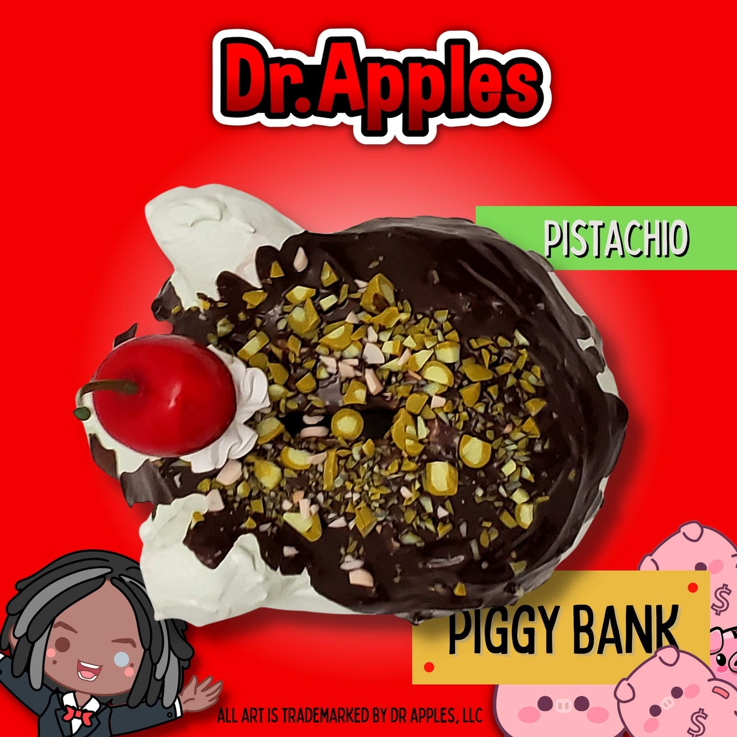 Adopt a Piggy – Choco Pistachio Swirl | A Sweet Guardian of Fortune | Dr. Apples - Dr. Apples - Lacye A Brown