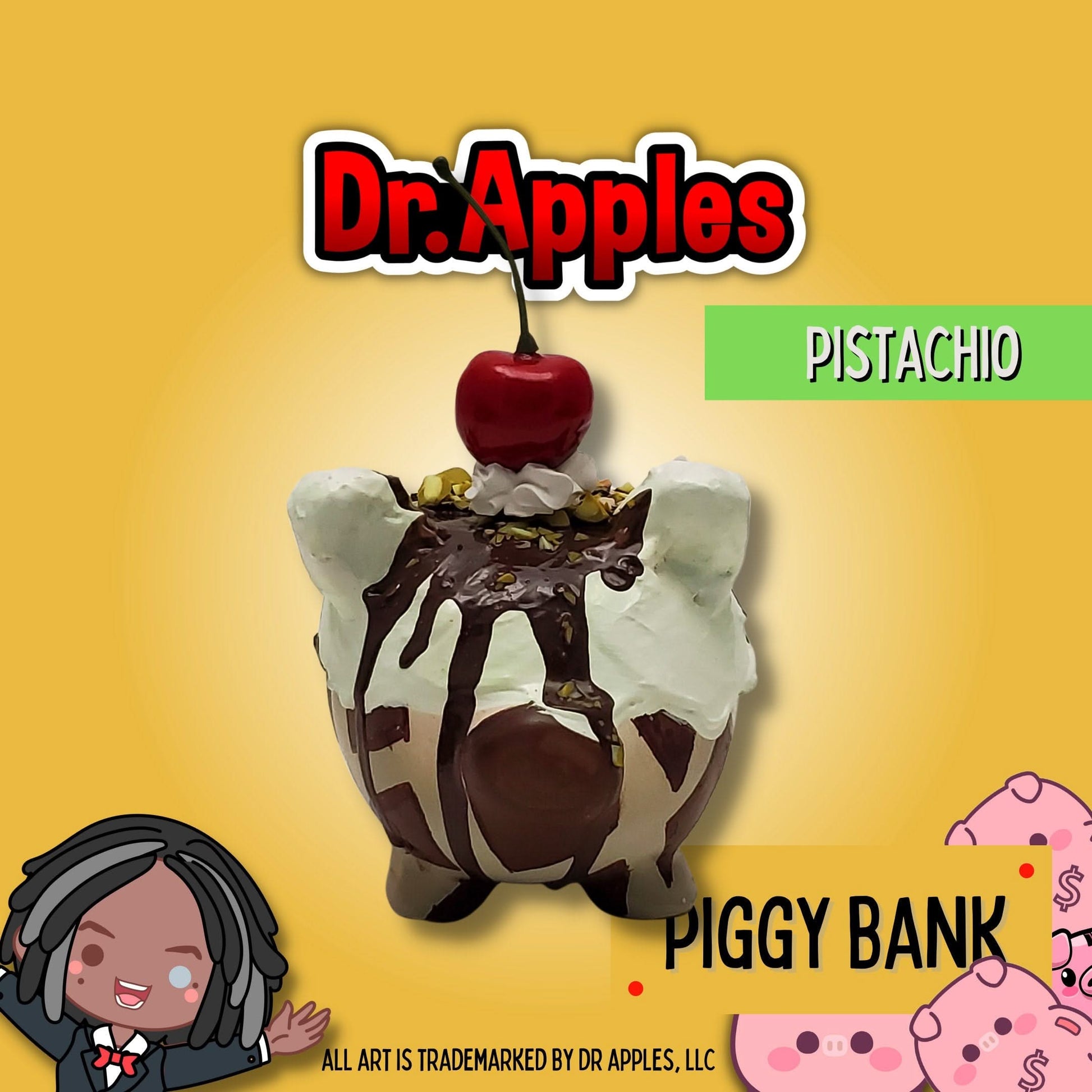 Adopt a Piggy – Choco Pistachio Swirl | A Sweet Guardian of Fortune | Gift | Dr. Apples - Dr. Apples - Lacye A Brown