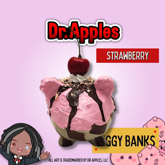 Ice Cream Piggy Bank | Strawberry with Chocolate Drizzle & Nuts | Unique Gift | Dr. Apples - Dr. Apples - Lacye A Brown