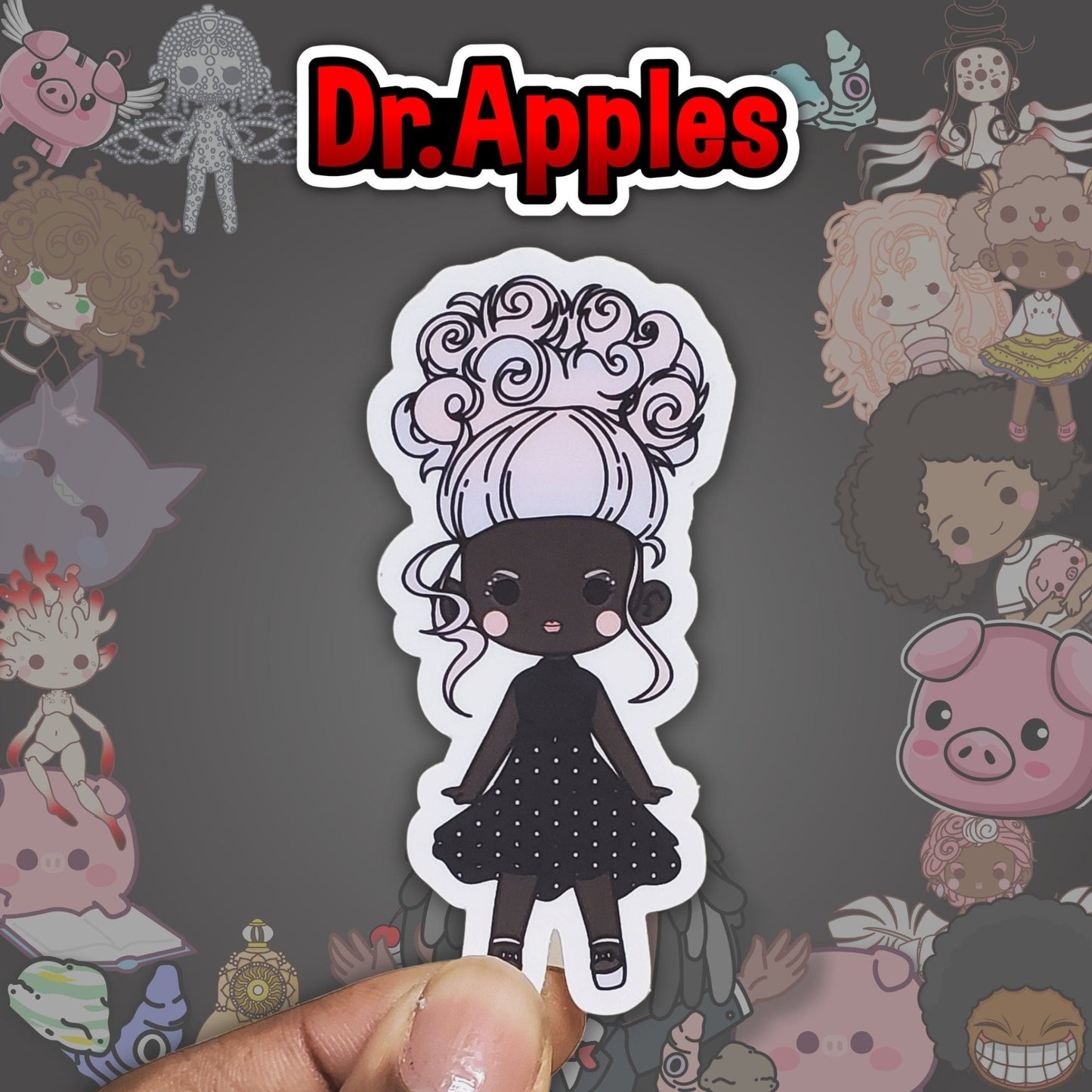 Sticker | Kawaii Doll | African American| Dots | Dr. Apples - Dr. Apples - Lacye A Brown