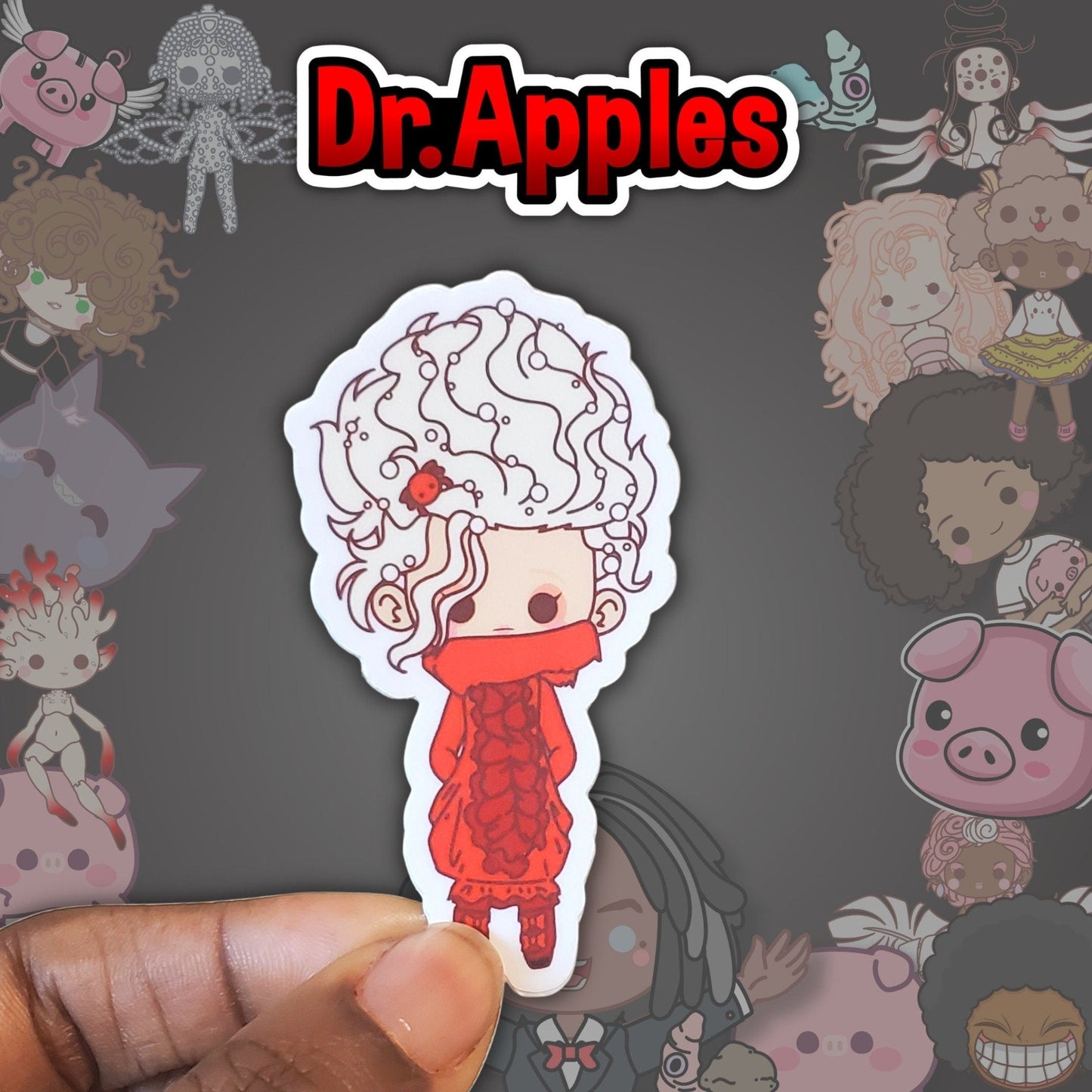 Sticker | Kawaii Doll | Red Dress| Blonde | Dr. Apples - Dr. Apples - Lacye A Brown