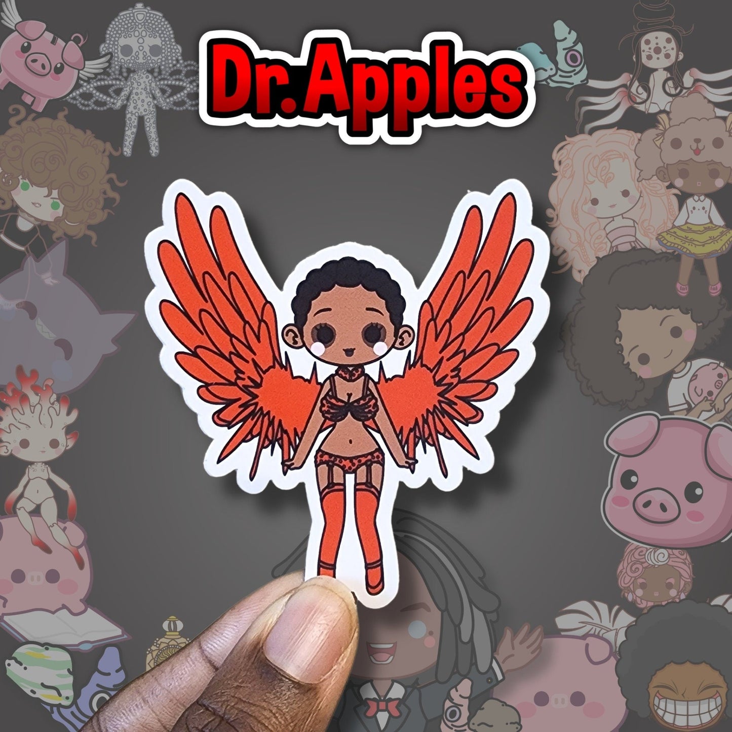 Sticker | Kawaii Vladonna Doll | African American | Red Wings | Dr. Apples - Dr. Apples - Lacye A Brown