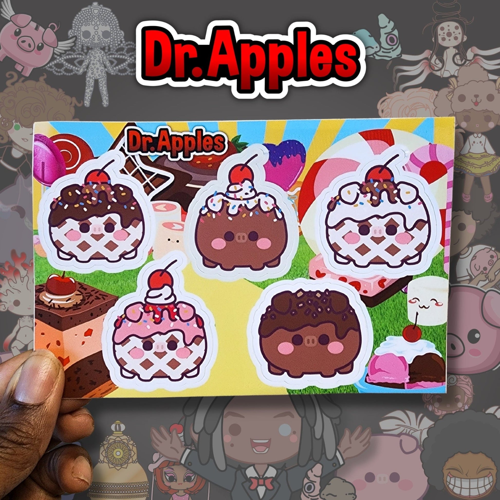 Sticker Sheet | Front - Facing Chibi Ice Cream Piggy Banks | Vinyl | Dr. Apples - Dr. Apples - Lacye A Brown